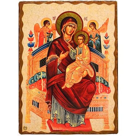 Всецарица. Икона Божьей Матери на дереве под старину с мощевиком. 30 х 42 см.