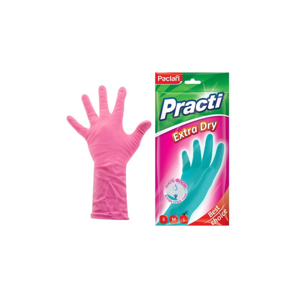 Перчатки резиновые с х/б напыл. PACLAN Practi Extra Dry 100% флок, размер L