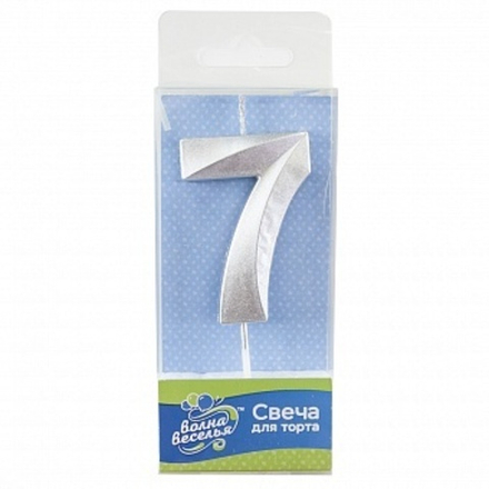 Свеча Цифра 7 Грани Серебро Металлик 6 см.