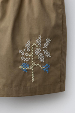 ZARA ПЛАВКИ-БЕРМУДЫ С ВЫШИВКОЙ, ХАКИ