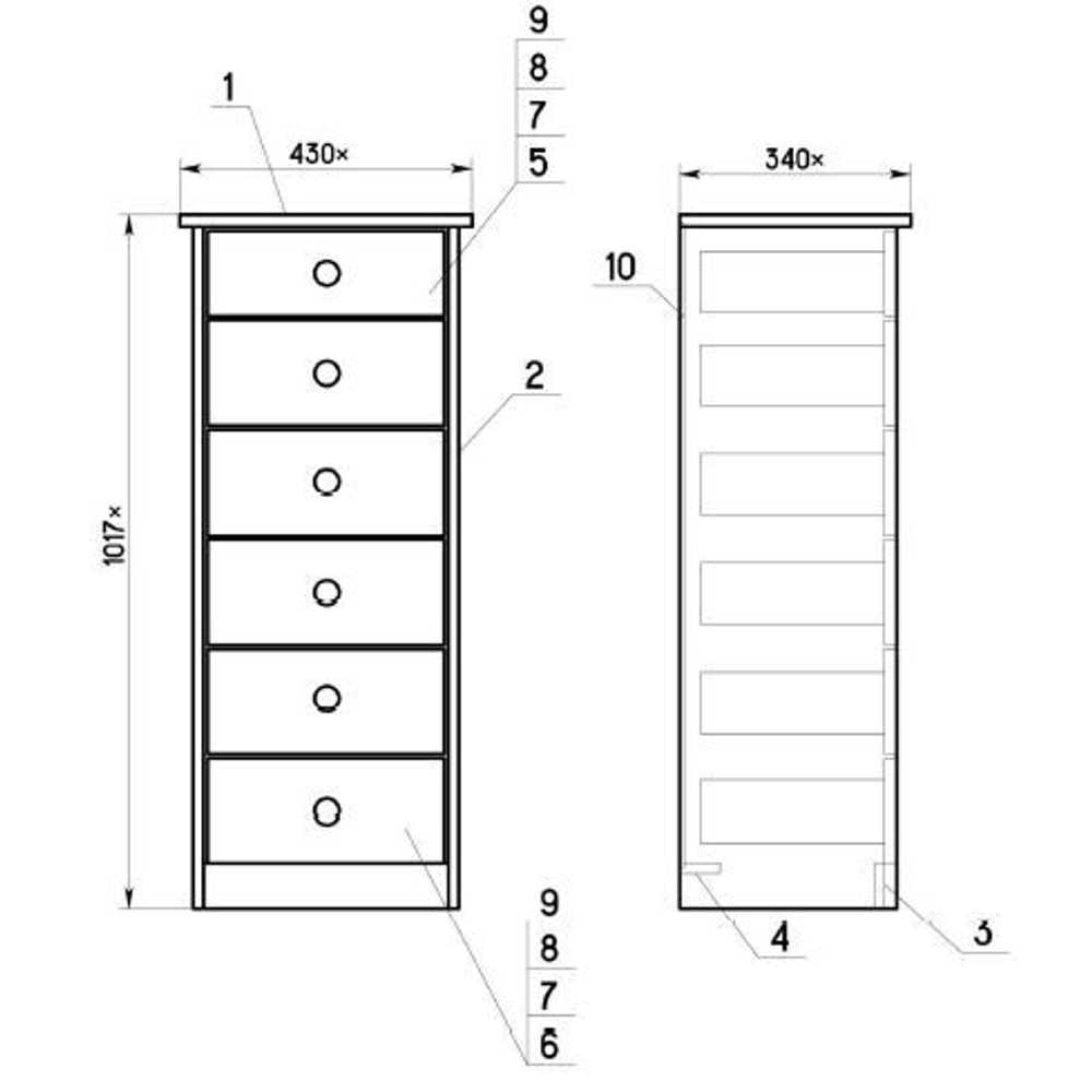 РЕКЛАМАЦИЯ ФУРНИТУРА Комод высокий с 6 ящиками Хаба