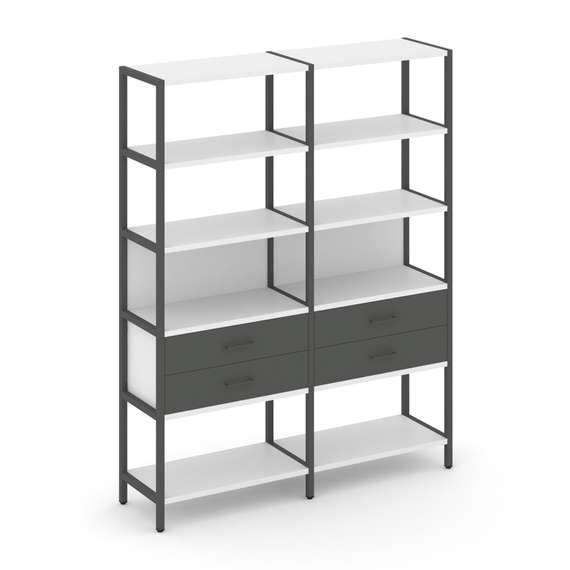 Shelf System Двухсекционный стеллаж пятиярусный с ящиками SN.STM-522 Белый/Антрацит/Металл Антрацит