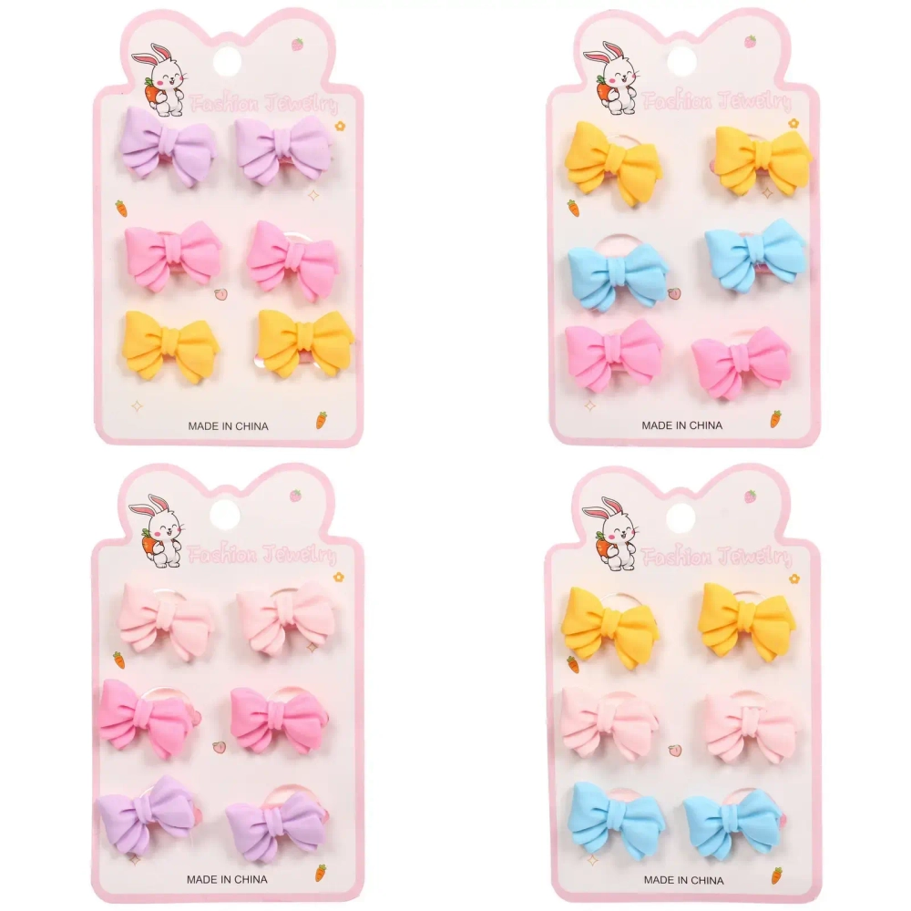 Резинки для волос детские 6шт «БАМБИ БУМ Маттэ», Бантики, микс 6 цветов, d-2.см/12*7.5см