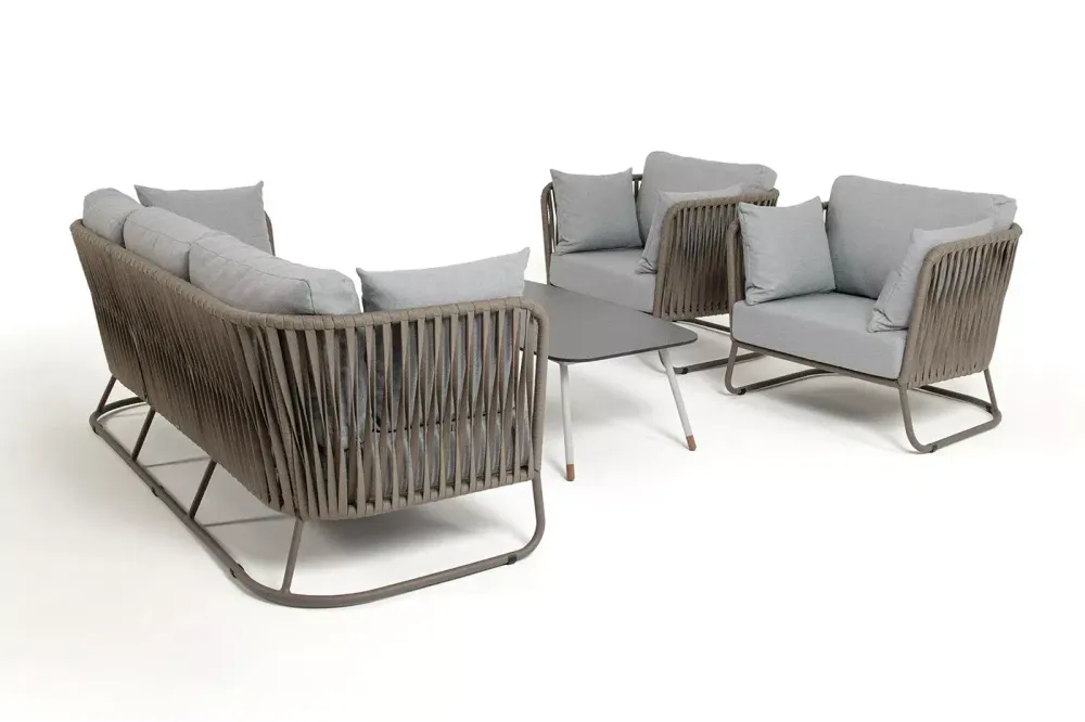 "Багамы" лаунж-зона 5-местная плетеная из роупа (веревки), каркас алюминиевый бежево-серый, роуп серо-коричневый