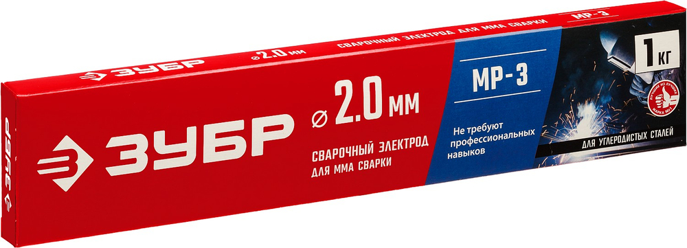 ЗУБР Д 2.0 х 300 мм, 1 кг в коробке, МР-3 рутиловый, электрод сварочный (40011-2.0)