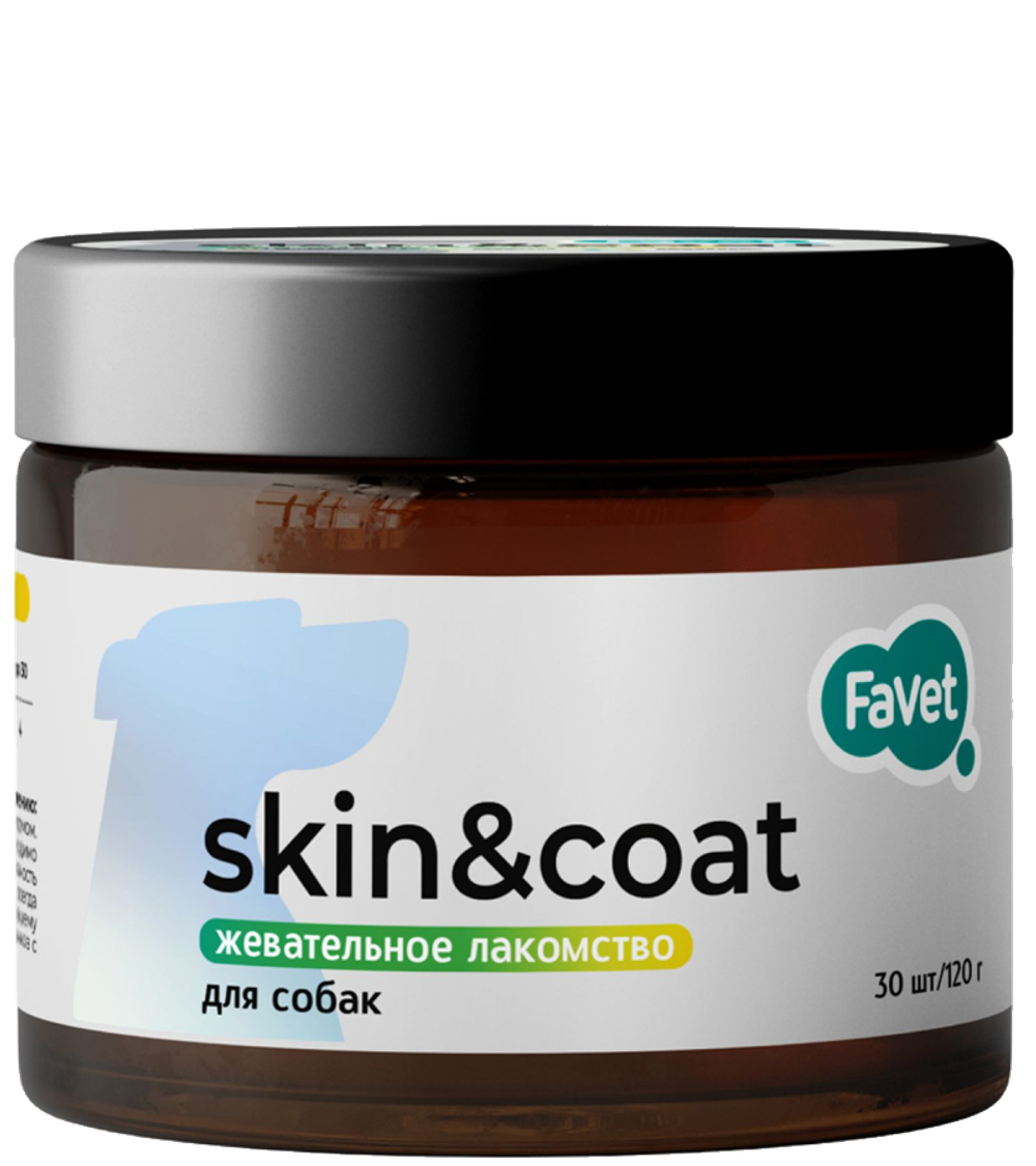 Favet Функциональное лакомство MultivitaminDog Soft Chews для кожи и шерсти для собак 120гр.
