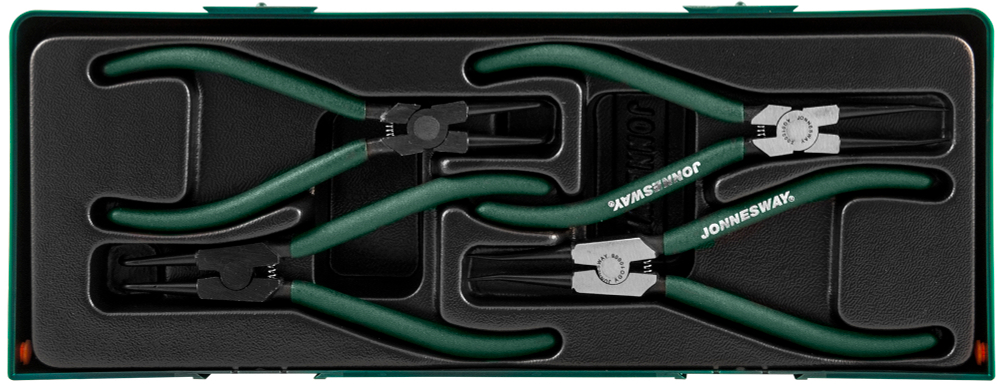 AG010002SC Ложемент с пластиковой крышкой, набор щипцов 7" для стопорных колец, 4 предмета.