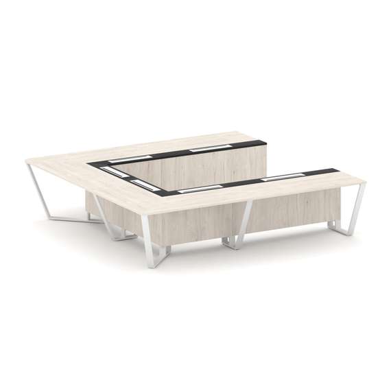 Steel Meet Стол переговорный П-образный KMK-PR.B.SP-11P Денвер Светлый/Графит Глянец/Металл Белый 32