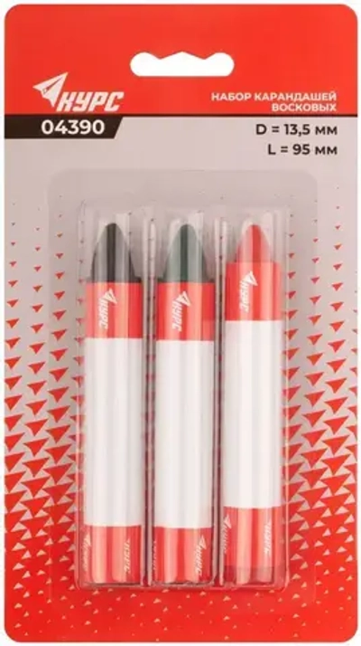 Карандаши строительные восковые набор 3 шт. (черный, зеленый, красный ) 95 мм