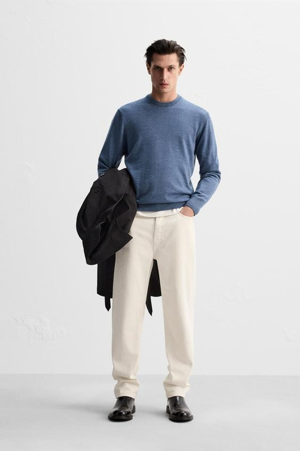 ZARA СВИТЕР ИЗ МЕРИНОСОВОЙ ШЕРСТИ, СИНИЙ С МЕЛАНЖЕВЫМ ЭФФЕКТОМ