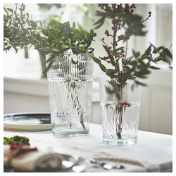 IKEA SMÄLLSPIREA  (ИКЕА СМÄЛЛСПИРЕА)  -  Ваза, прозрачное стекло с узором, 22 см