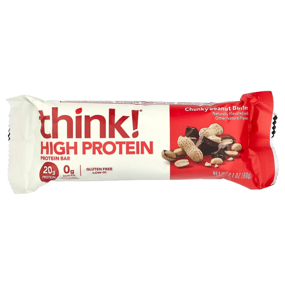 Think !, Высокопротеиновые батончики, кусочки арахисовой пасты, 5 батончиков, 60 г (2,1 унции) каждый