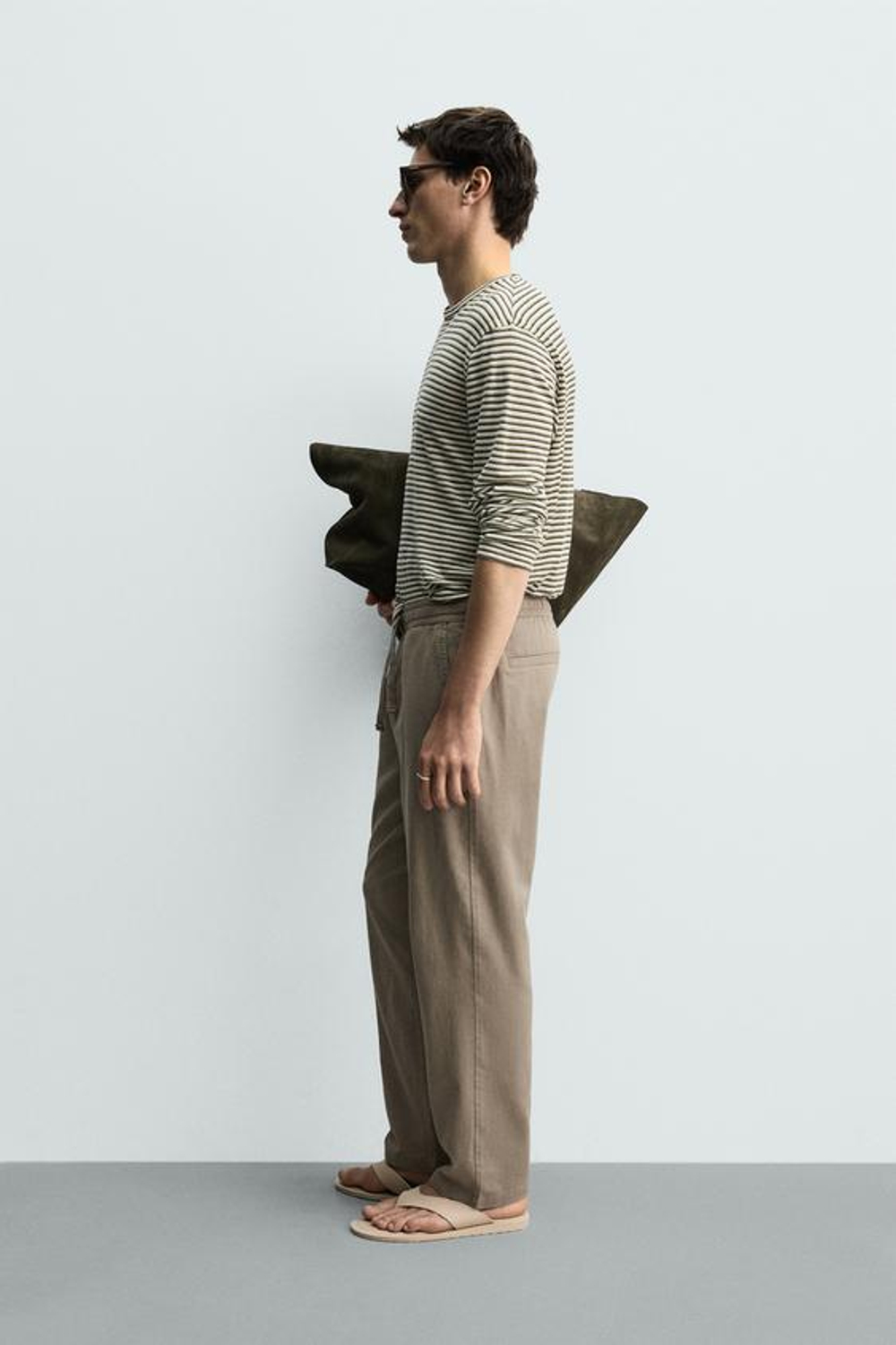 ZARA БРЮКИ RELAXED FIT ИЗ СМЕСИ ХЛОПКА, ЗЕЛЕНЫЙ