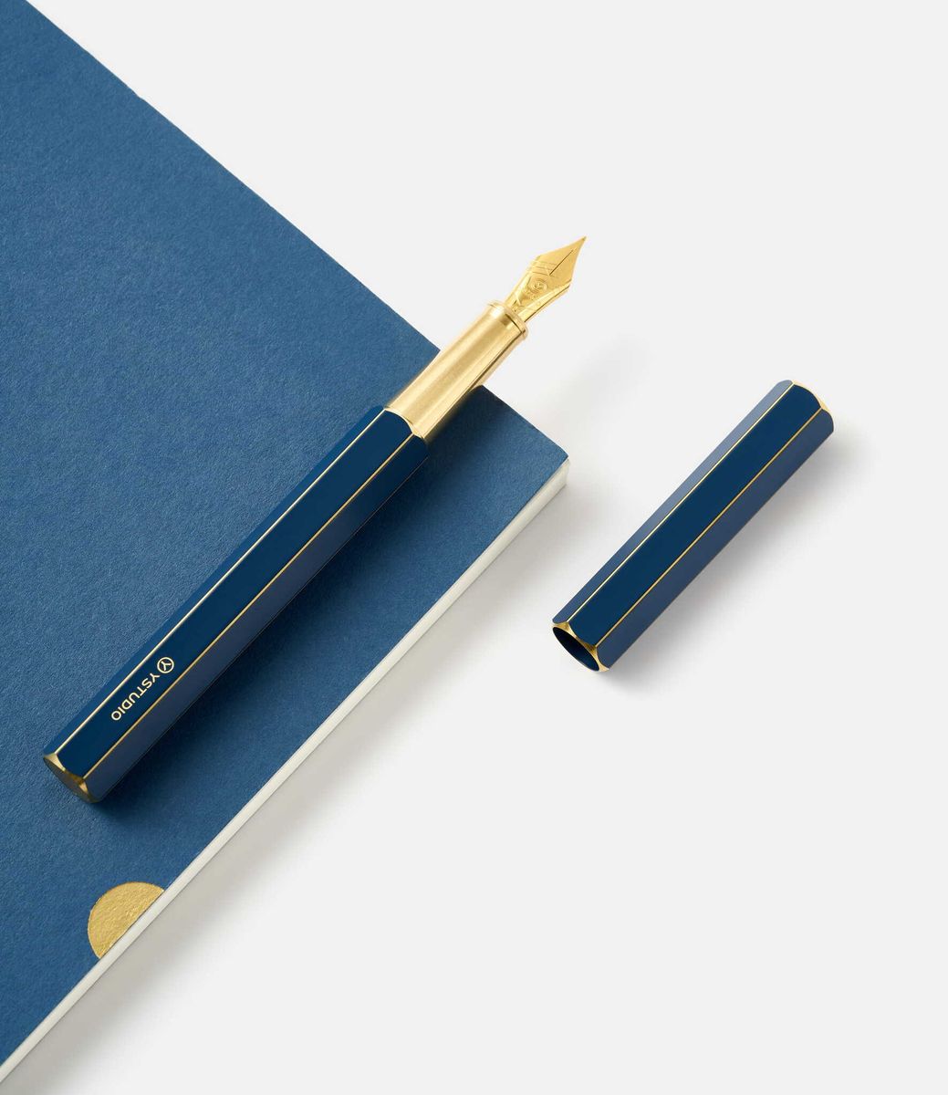 Ystudio Classic Revolve Fountain Pen Blue — перьевая ручка из латуни