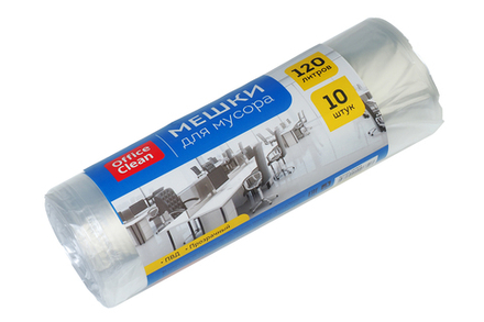 Мешки для мусора 120л OfficeClean ПВД 67х100см 25мкм прозрачные 10шт/рул цена за рулон