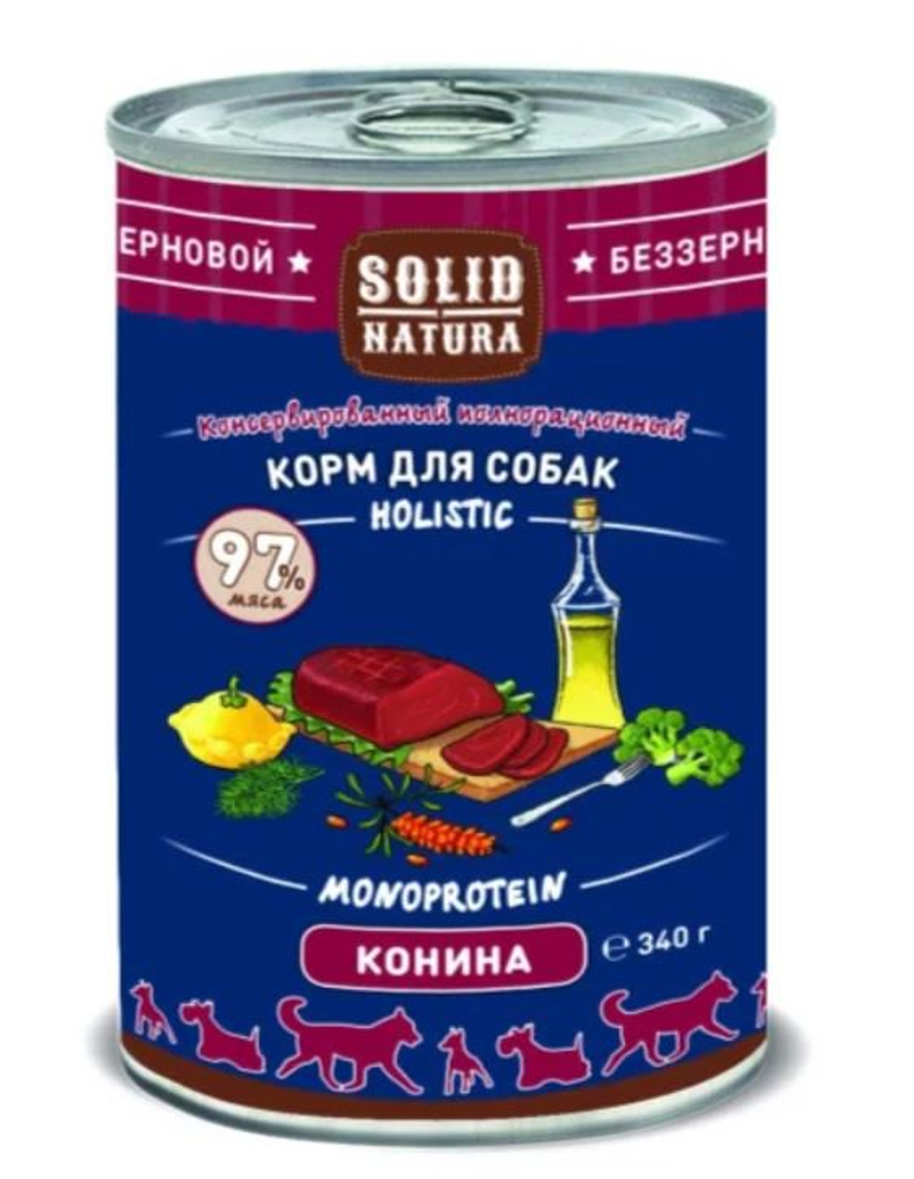Влажный корм для собак Solid Natura Holistic из конины, Банка 340 г
