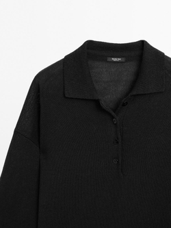 Massimo Dutti Свитер оверсайз с воротником поло, черный