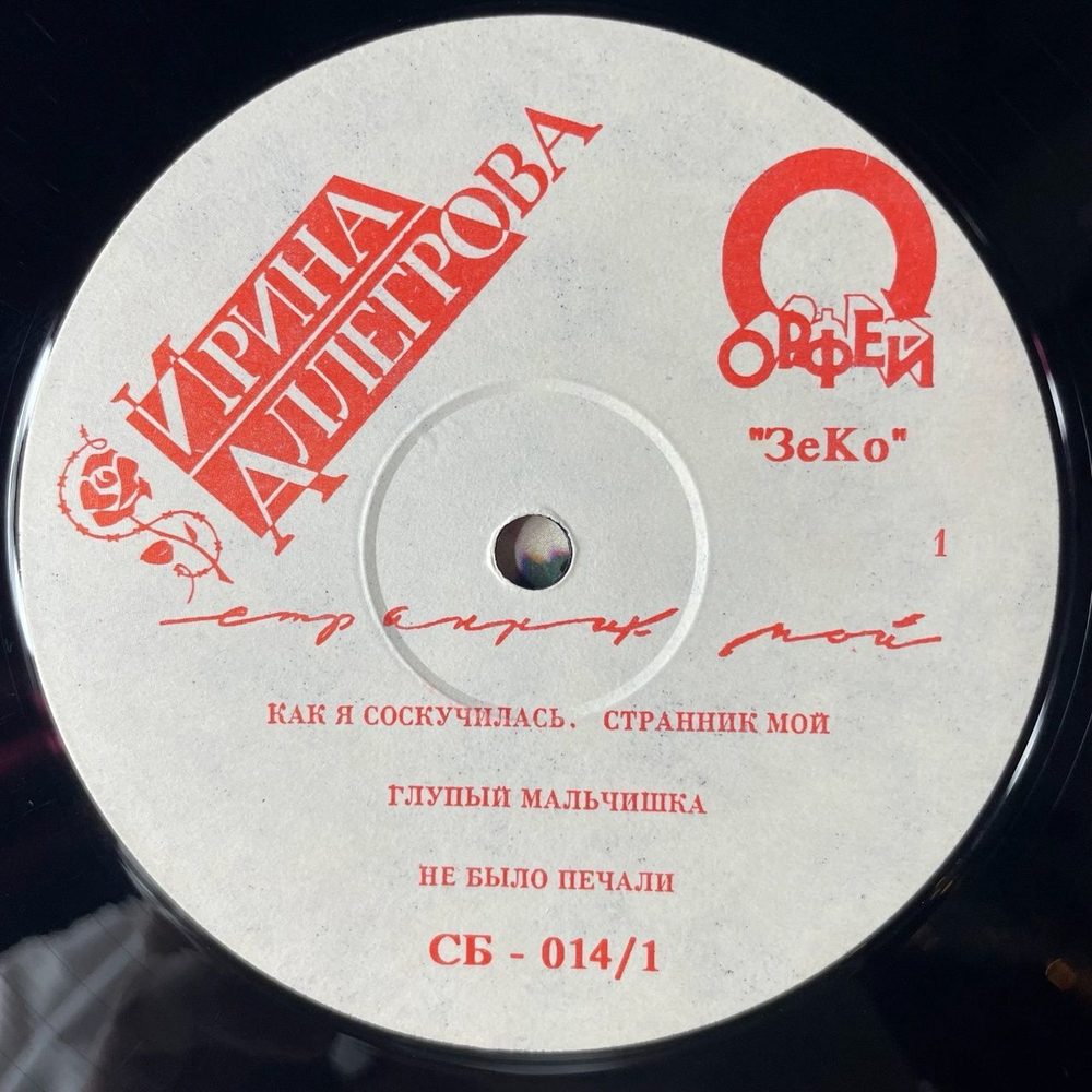 Винтажная виниловая пластинка LP Ирина Аллегрова Странник Мой (Россия 1992)