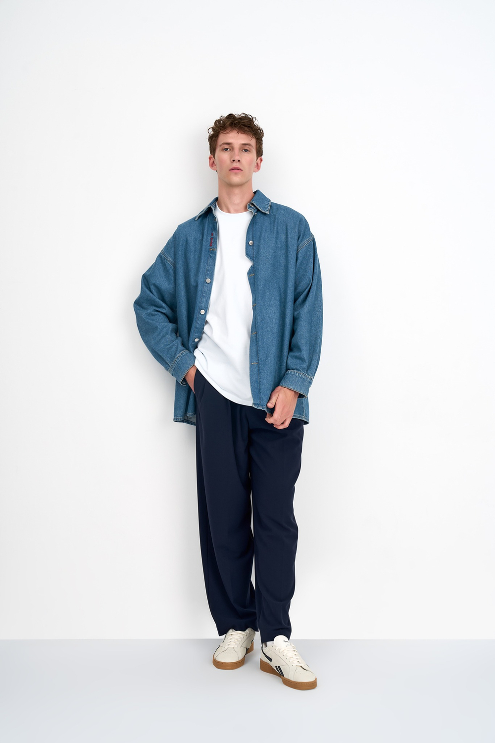 Джинсовая рубашка мужская голубая Man Jeans Shirt Dark blue