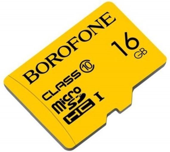 Yaddaş kartı \ Карта памяти \ Flash Card microSDHC BOROFONE I, 16GB, желтый