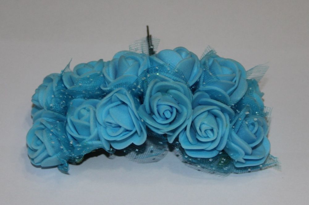 `Цветы из фоамирана с органзой, 25 мм, 11-12 цветков, цвет: светло-синий