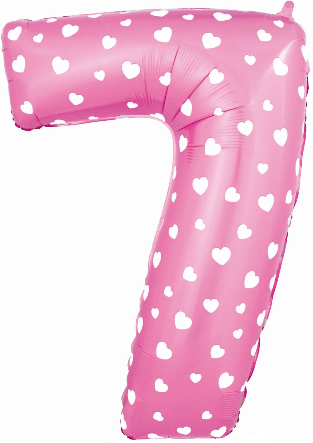 Шар (40"/102 см) Цифра, 7, Сердечки, Розовый, в упаковке 1 шт.