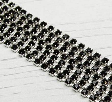 ЦС012СЦ3 Стразовые цепочки (серебро), цвет: черный, размер: 3 мм, 70 см/упак.