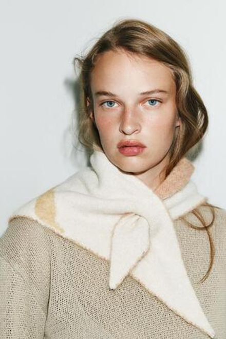 ZARA ТРИКОТАЖНАЯ БАНДАНА С ПРИНТОМ, ЭКРЮ