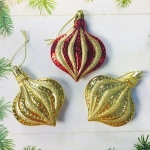 Ёлочные игрушки «Капельки» 8,5 см (набор 3 шт), красный, золото