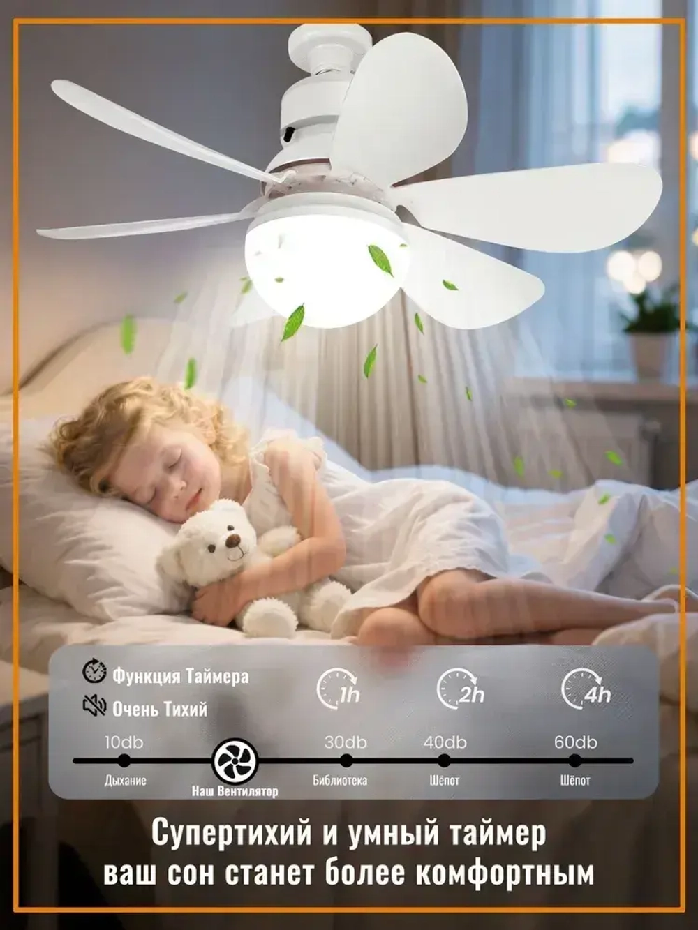 Потолочный вентилятор 45W Черный E27 диммируемый