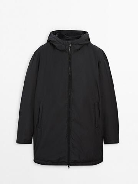 Massimo Dutti Длинная парка с капюшоном, черный