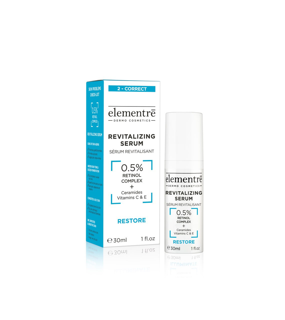 Ревитализирующая сыворотка с ретинолом 0,5% 0.5% RETINOL - REVITALIZING SERUM 30 ml. от Elementrè Dermo Cosmetics, Швейцария, помогает повысить упругость и эластичность