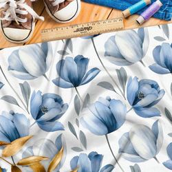 Ткань премиум атлас пастельные тюльпаны