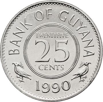 25 центов 1990 Гайана