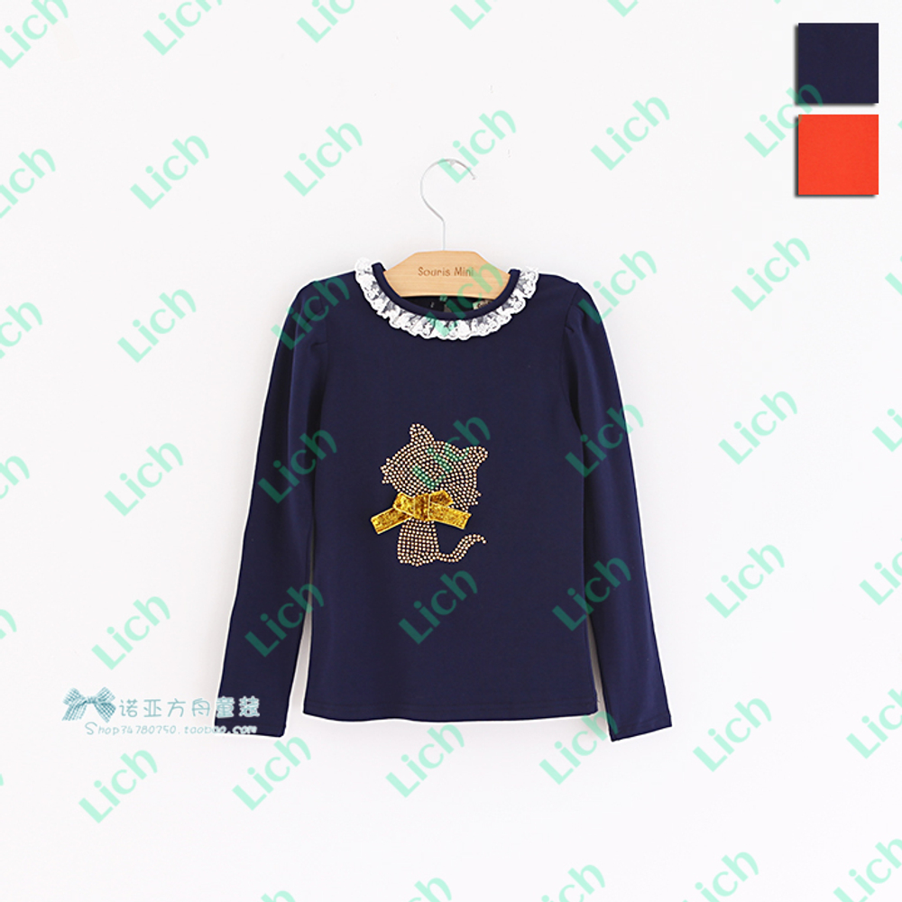 Лонгслив с изображением кошки и кружевной отделкой