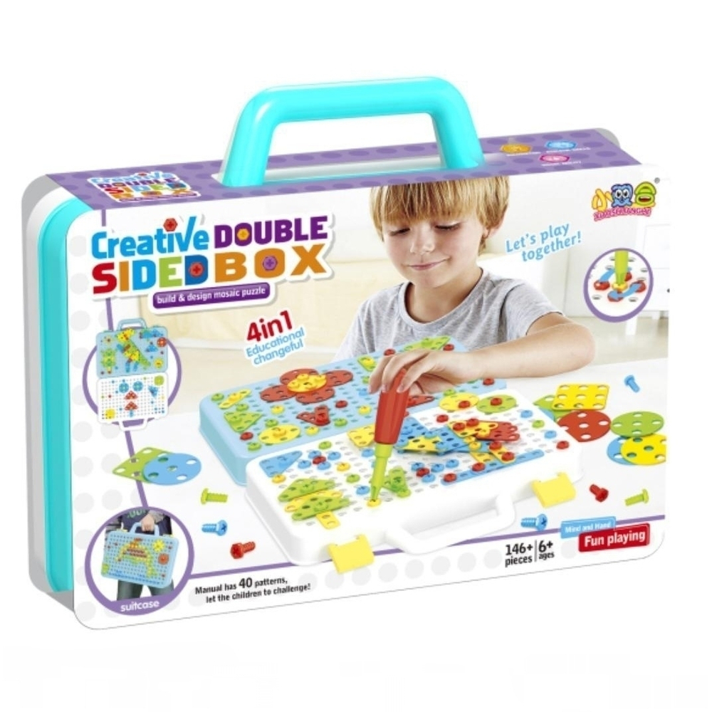 Конструктор мозаика с шуруповёртом 146 деталей Creative Double Sided Box 4в1