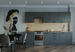 Кухонный гарнитур Антрацит (графит) 3000 мм столешница 38 мм, ЛДСП, прямая просторная кухня для гостиной, студии и большой семьи