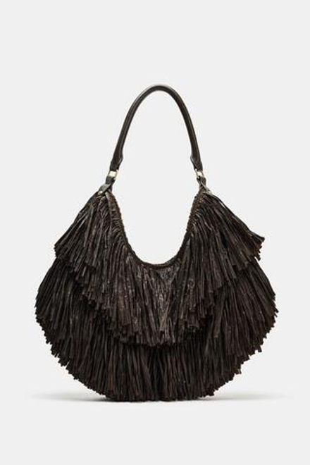 ZARA СУМКА С БАХРОМОЙ, ШОКОЛАДНЫЙ