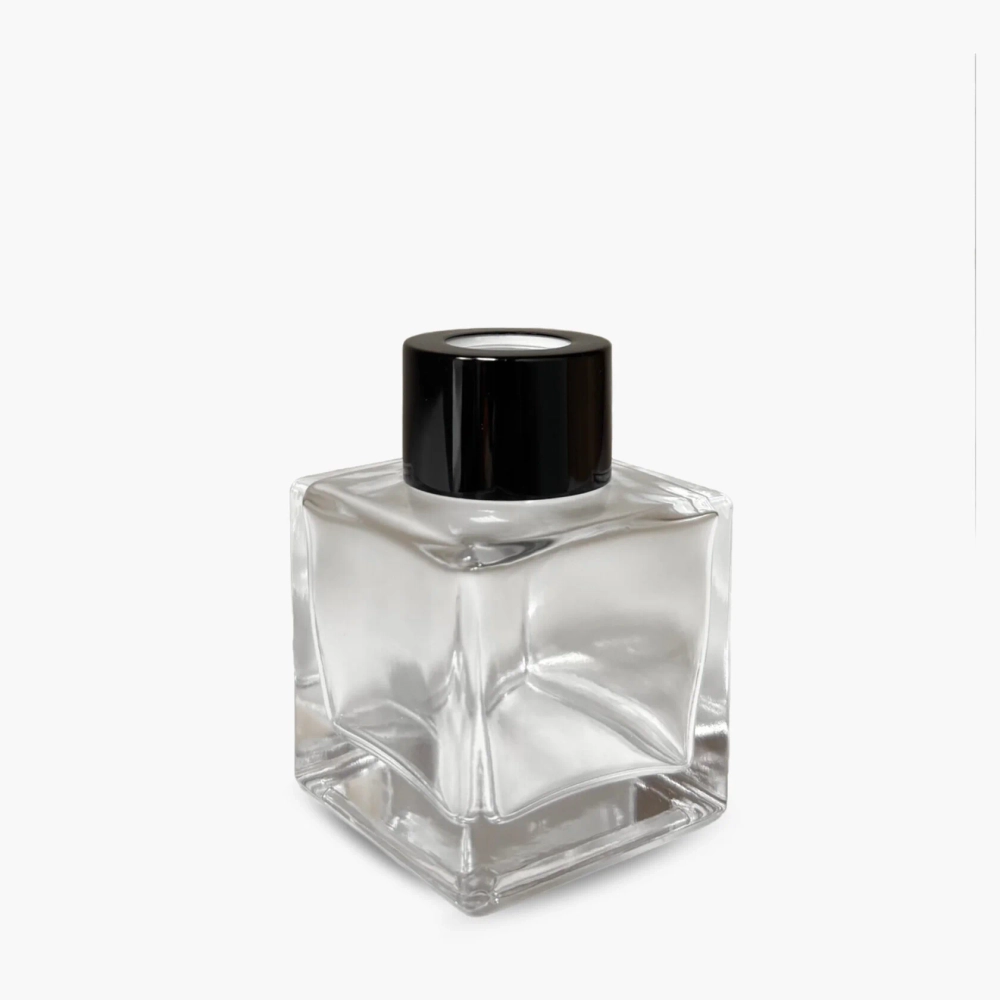 Комплект: Флакон для диффузора 50 мл прозрачный куб с черной крышкой