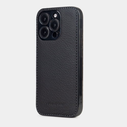 Чехол-накладка кожаная для iPhone 16 Pro Max, теленок черного цвета