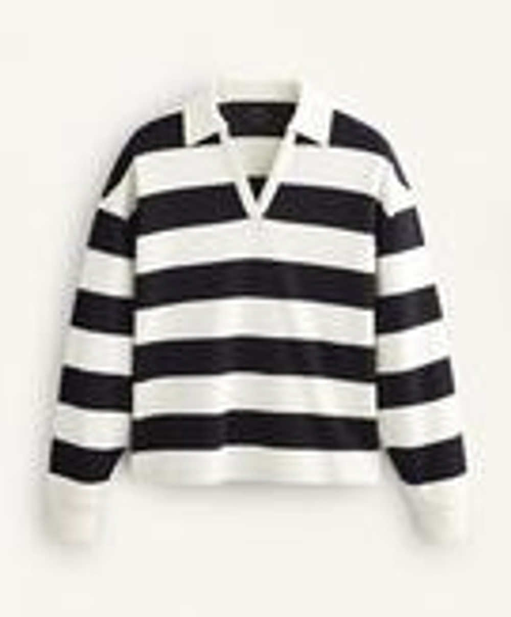 Oysho Поло в полоску из пике с хлопком, черный