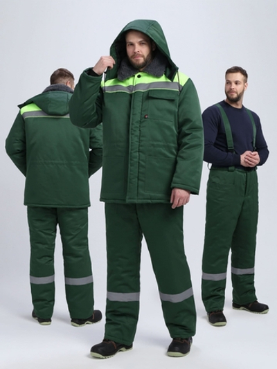 Костюм зимний Труженик-Ультра-1 СОП (тк.Смесовая,210) брюки, т.зеленый/лимонный