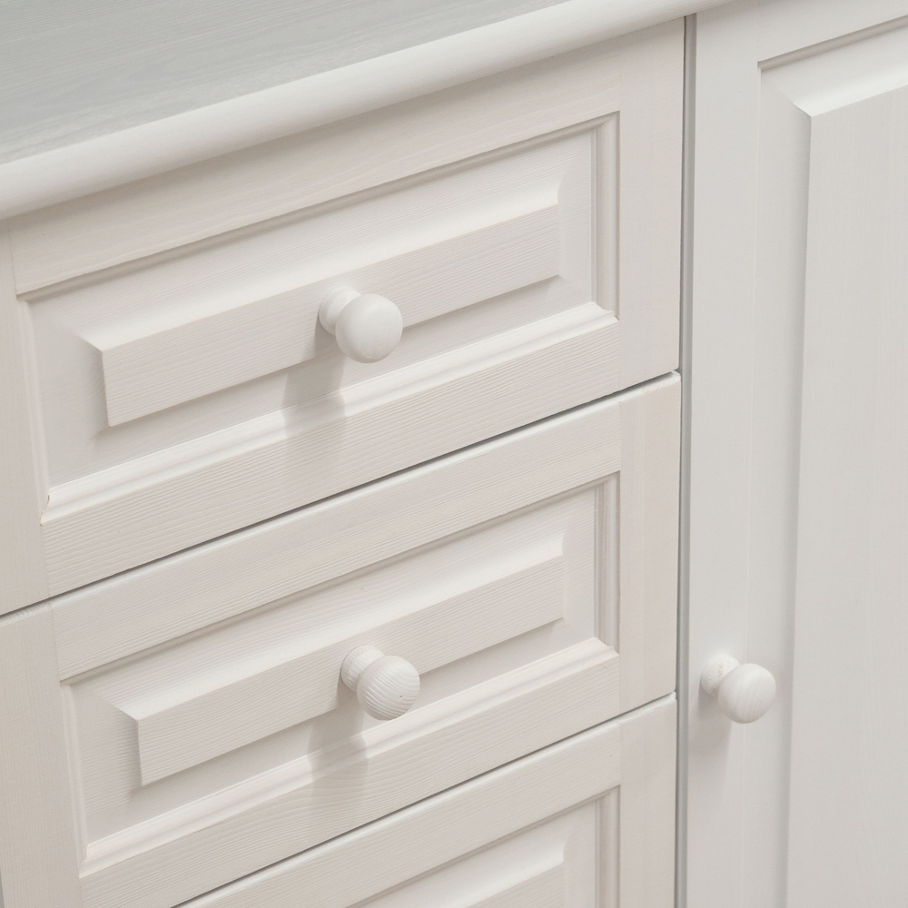 Комод белый с 4 ящиками и 2 дверями Харви из массива сосны с филенкой для спальни и кухни в викторианском стиле, комод деревянный для вещей и одежды на ножках напольный
