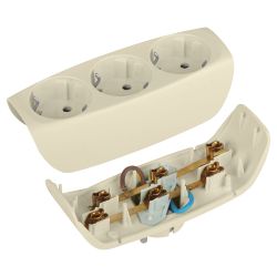 Разветвитель электрический ЭРА SP-3e-I на 3 розетки c заземлением со шторками 16А слоновая кость