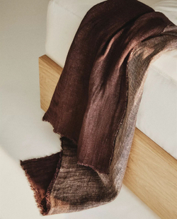 Zara Home - Льняное одеяло с бахромой, коричневый, 140x190 см