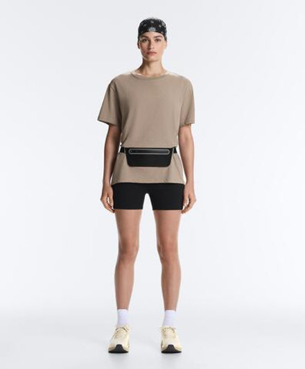 Oysho Футболка Boxy из смесового хлопка с короткими рукавами и надписью, коричневато-серый