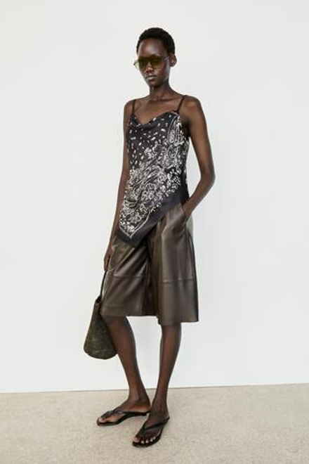 Massimo Dutti Струящийся топ с узором пейсли, синий