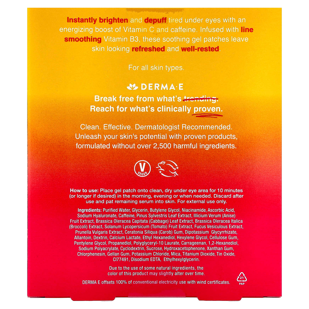 DERMA E, Гидрогелевые патчи с витамином C Bright, для всех типов кожи, 5 упаковок