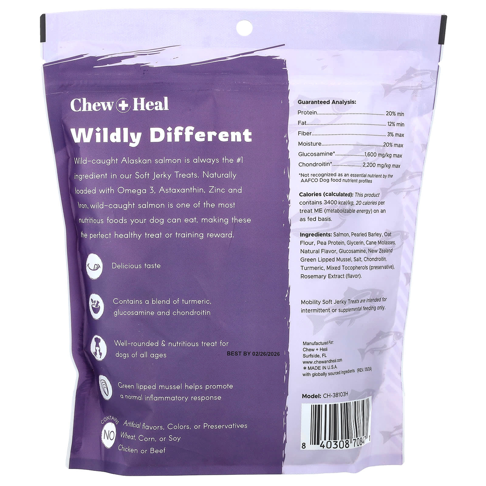 Chew + Heal, Мягкое вяленое лакомство для собак, для всех возрастов, с лососем, 340 г (12 унций)