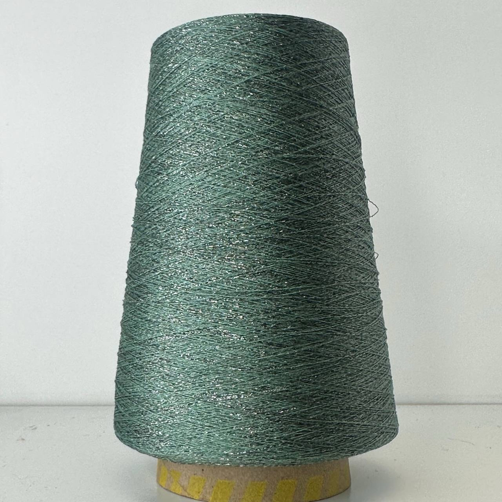 FRIZZANTE - Industria Italiana Filati; 70% вискоза, 15% металлизированный люрекс, 15% п/а; 3500м/100гр; col. 66, цвет: морской зеленый, люрекс черного цвета